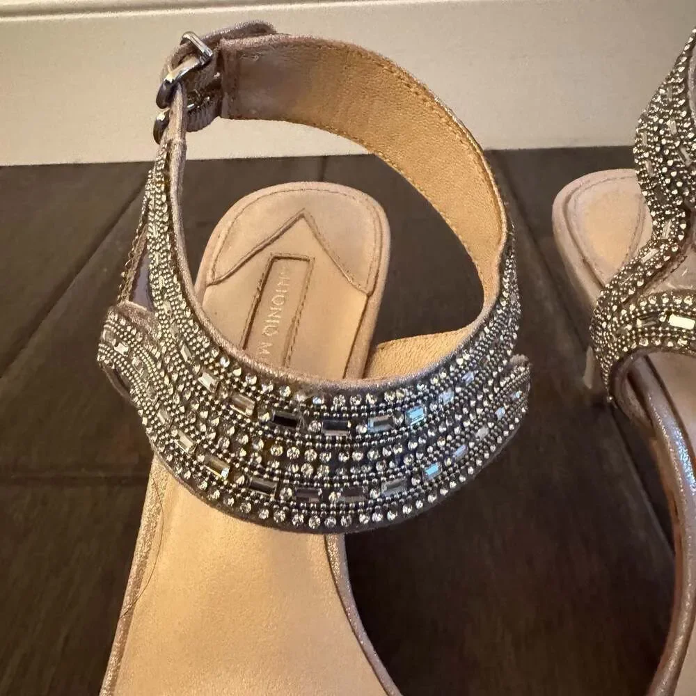 Antonio Melani Embellished Rhinestone Ankle Strap Kitten Heel Sandals 8